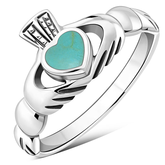 Turquoise Irish Claddagh Silver Ring