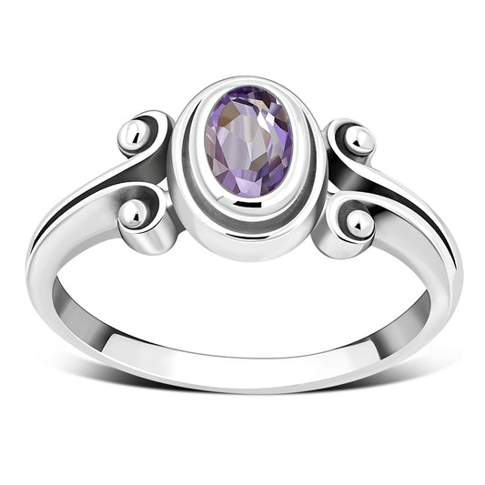 Simple Sterling Silver Amethyst Stone Ring