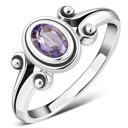 Simple Sterling Silver Amethyst Stone Ring