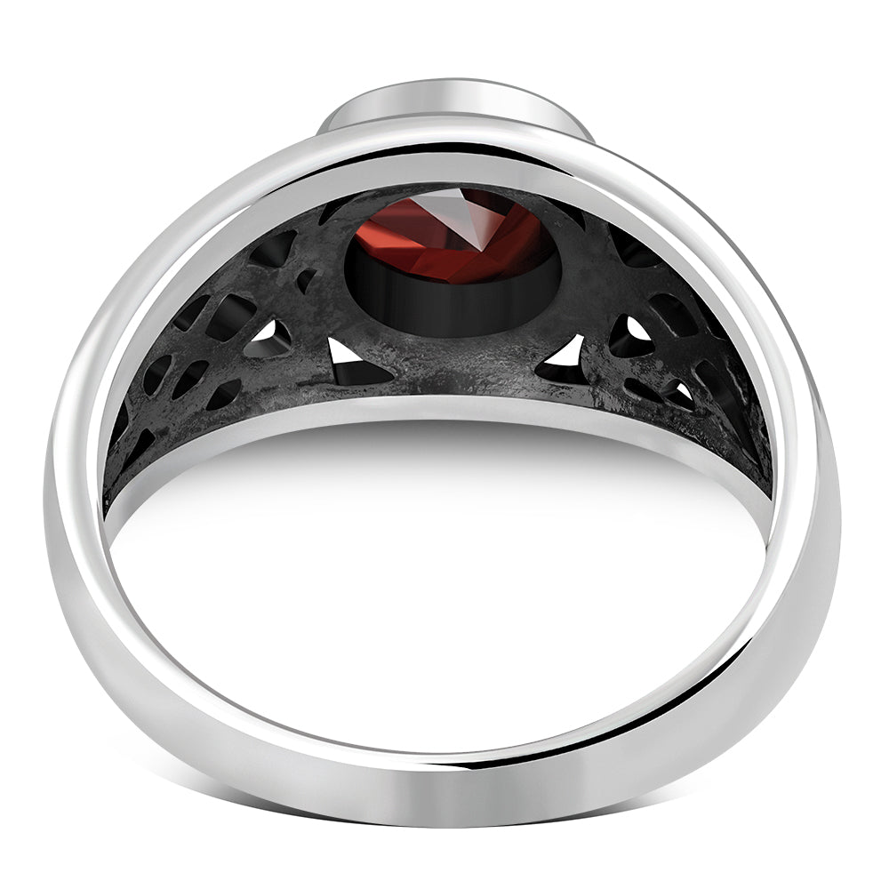Garnet Stone Celtic Knot Silver Ring