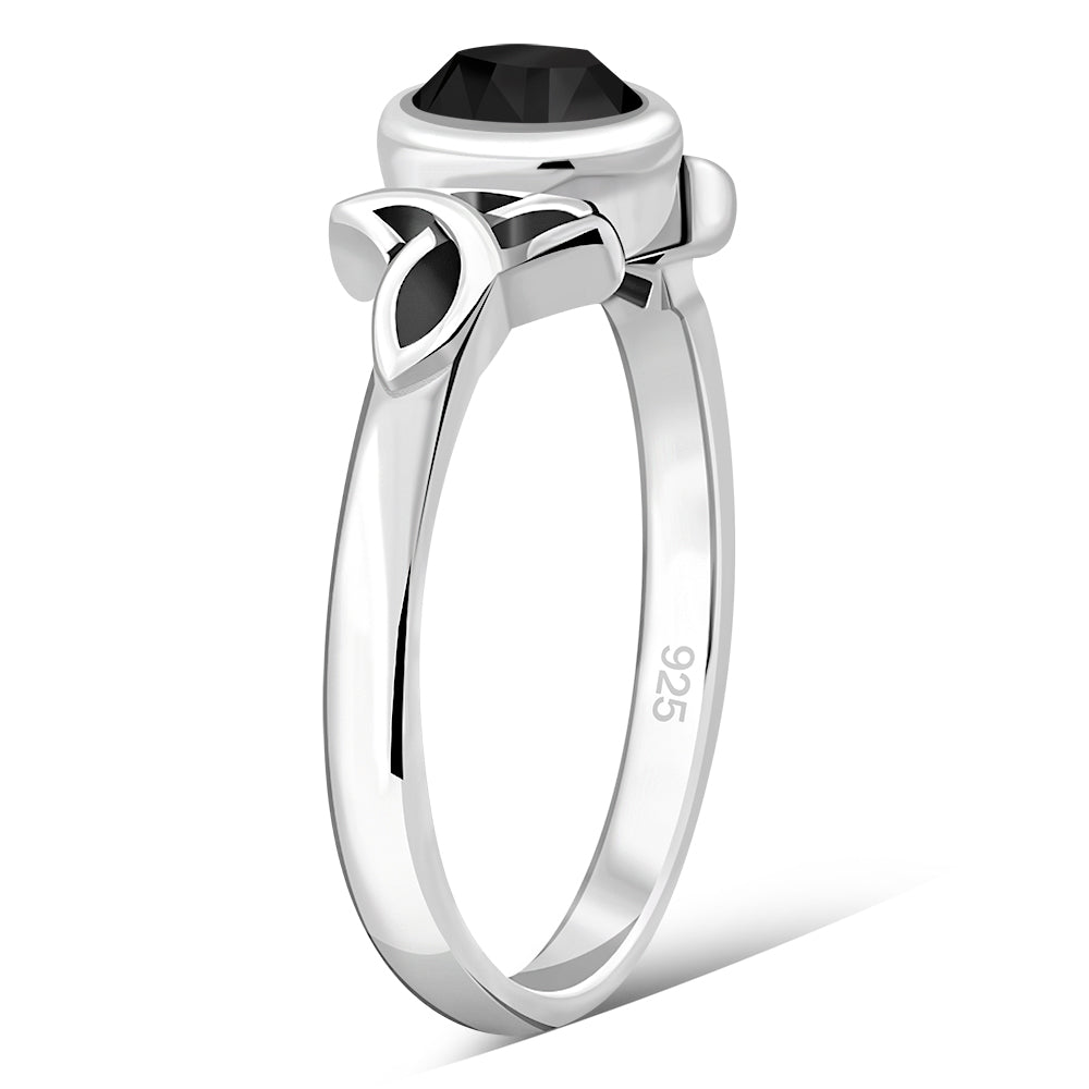 Thin Celtic Faceted Black Onyx Stone Silver Ring
