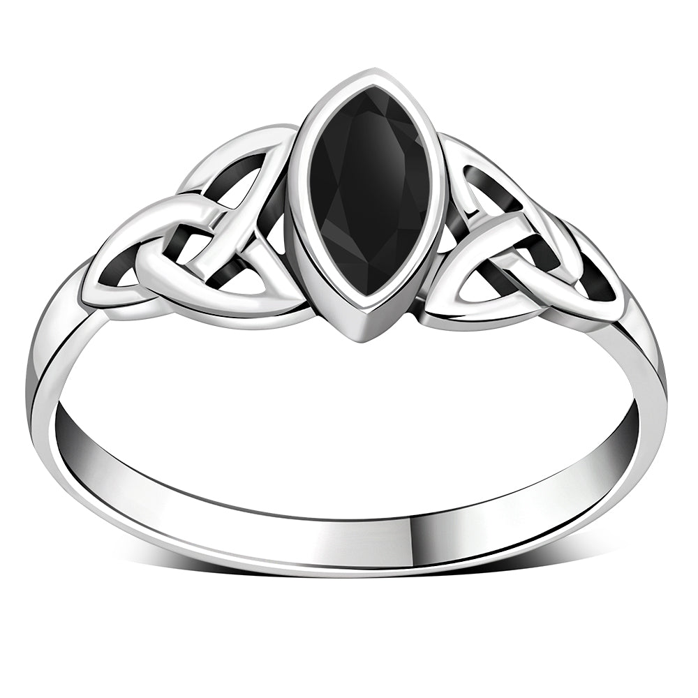 Marquise cut Black Onyx Stone Celtic Silver Ring