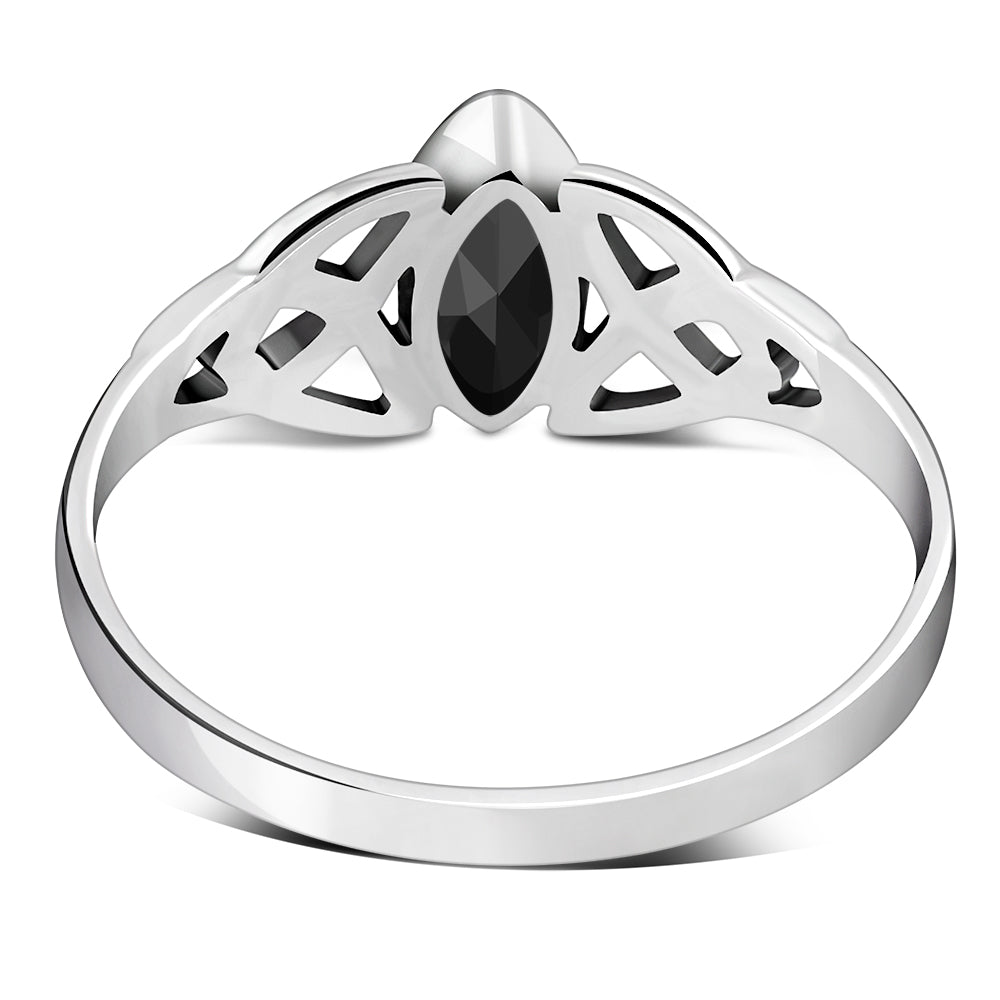 Marquise cut Black Onyx Stone Celtic Silver Ring