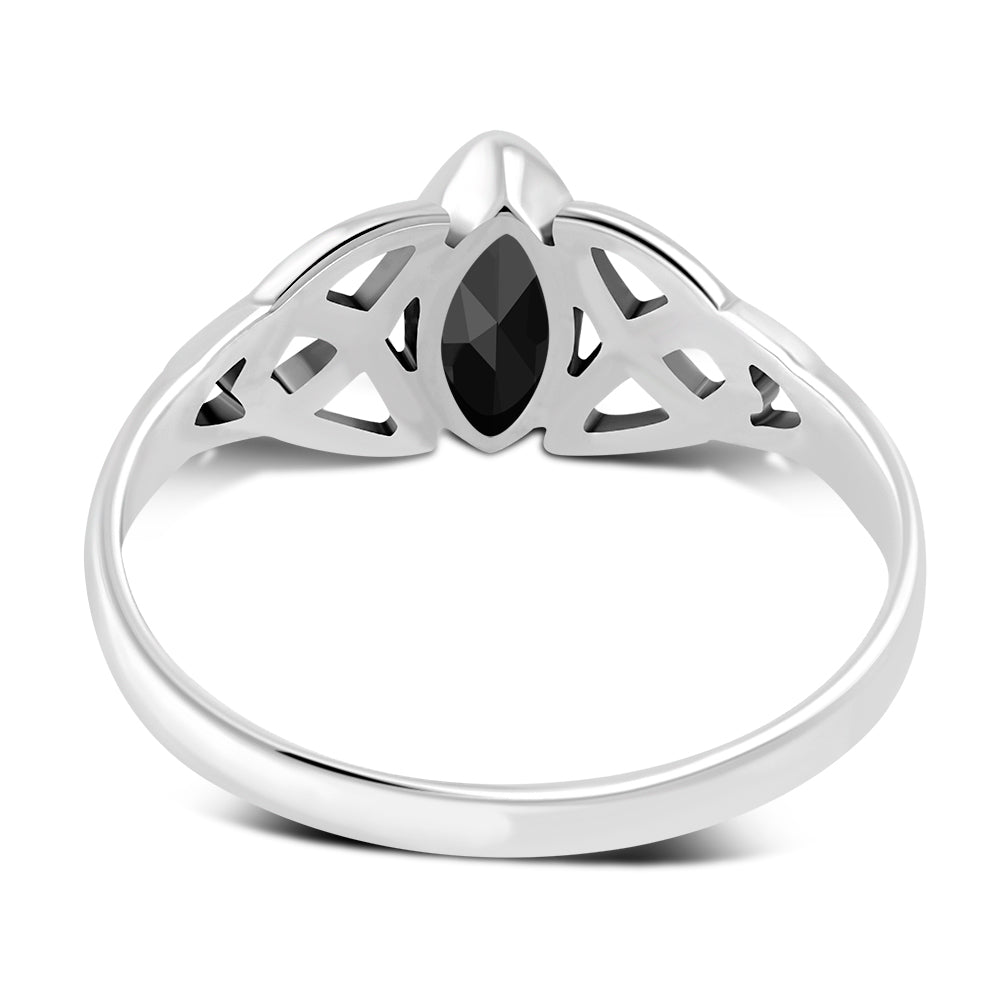 Marquise cut Black Onyx Stone Celtic Silver Ring