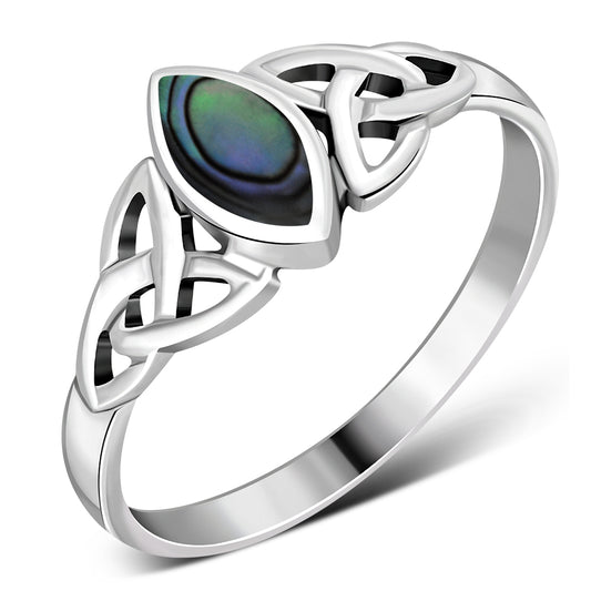 Abalone Shell Celtic Trinity Knot Silver Ring
