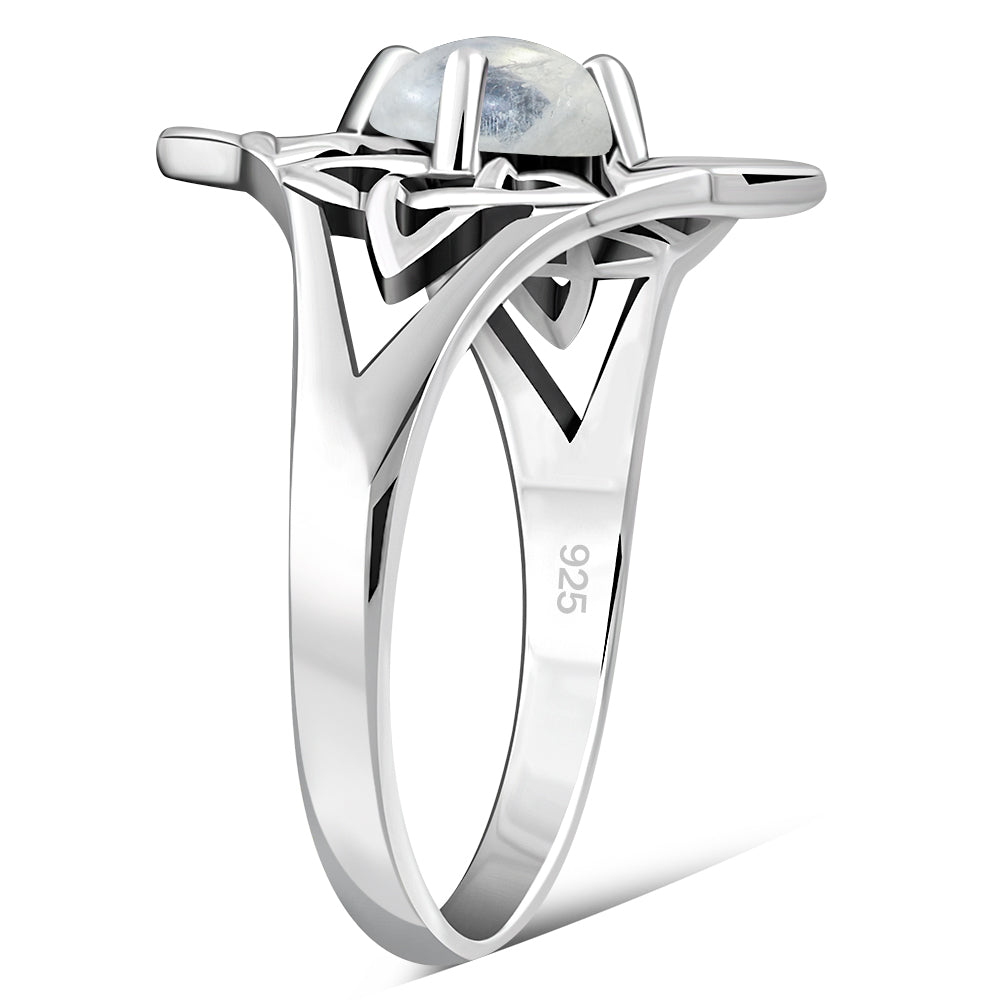Rainbow Moonstone Celtic Knot Silver Ring