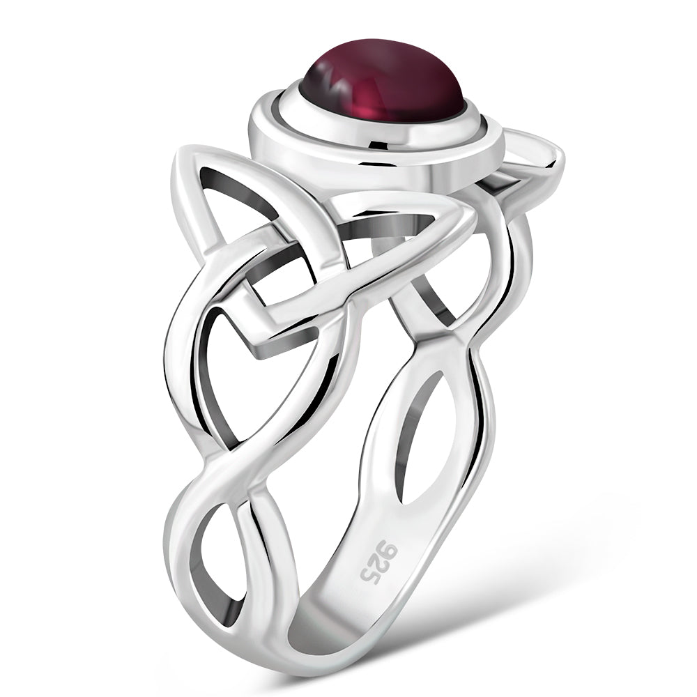 Celtic Trinity Knot Garnet Stone Silver Ring