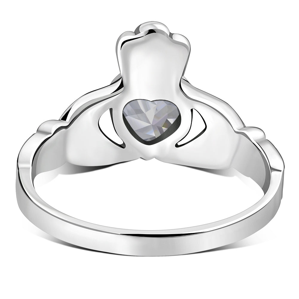 Irish Claddagh Sterling Silver Ring set w/ Clear CZ