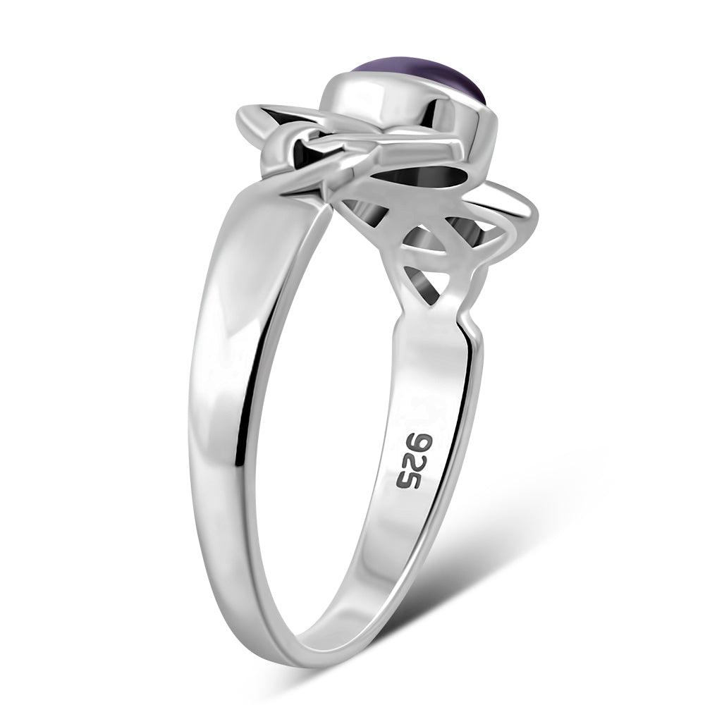 Celtic Trinity Knot Amethyst Stone Silver Ring