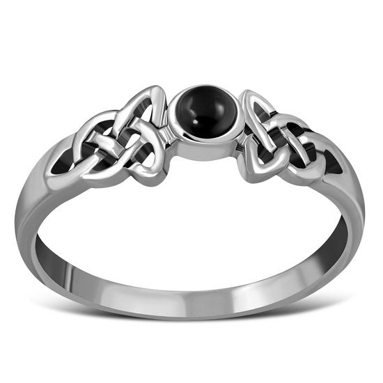 Black Onyx Cab Celtic Silver Ring