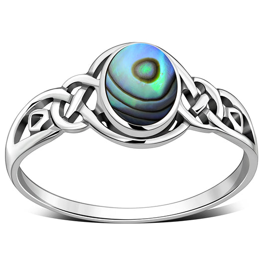 Celtic Silver Ring w/ Abalone Sea Shell
