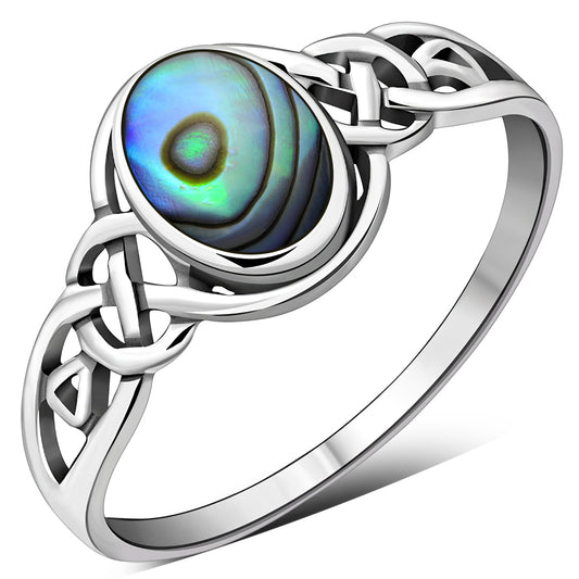 Celtic Silver Ring w/ Abalone Sea Shell