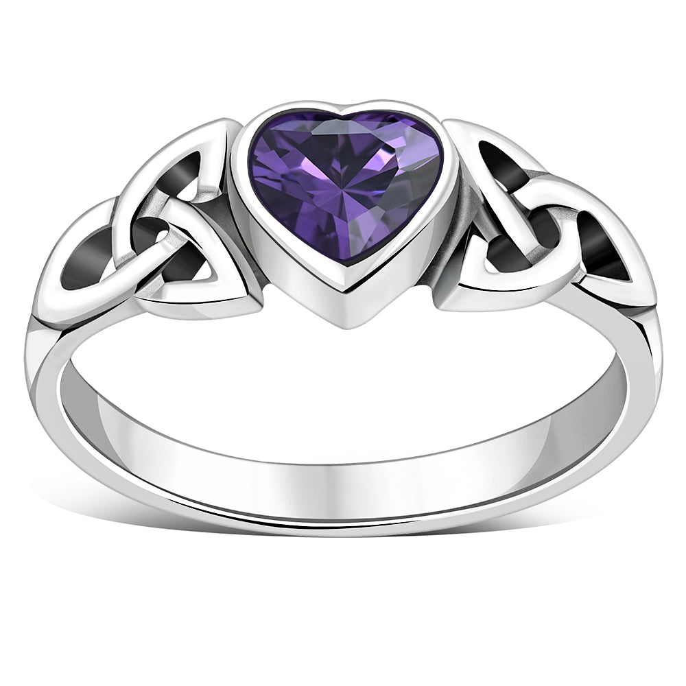 Amethyst CZ Trinity Knot Silver Ring