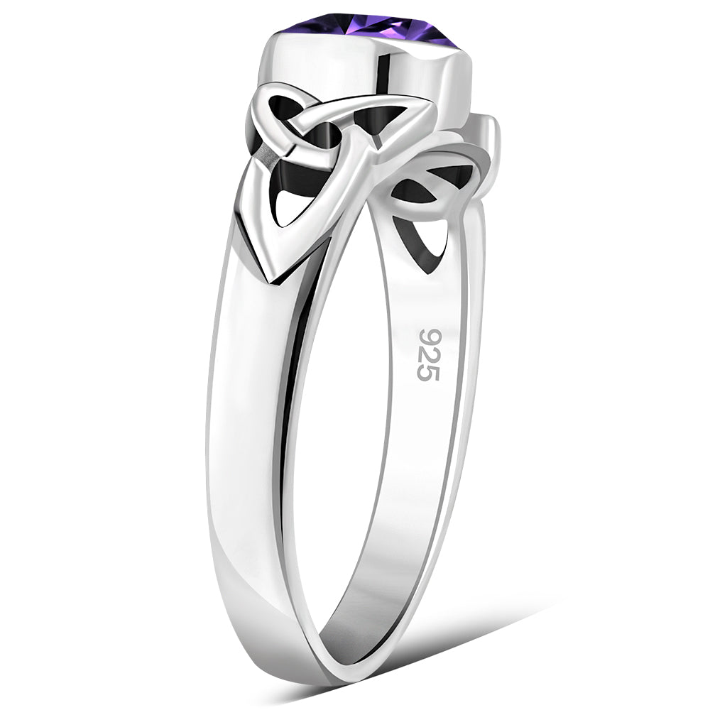 Amethyst CZ Trinity Knot Silver Ring