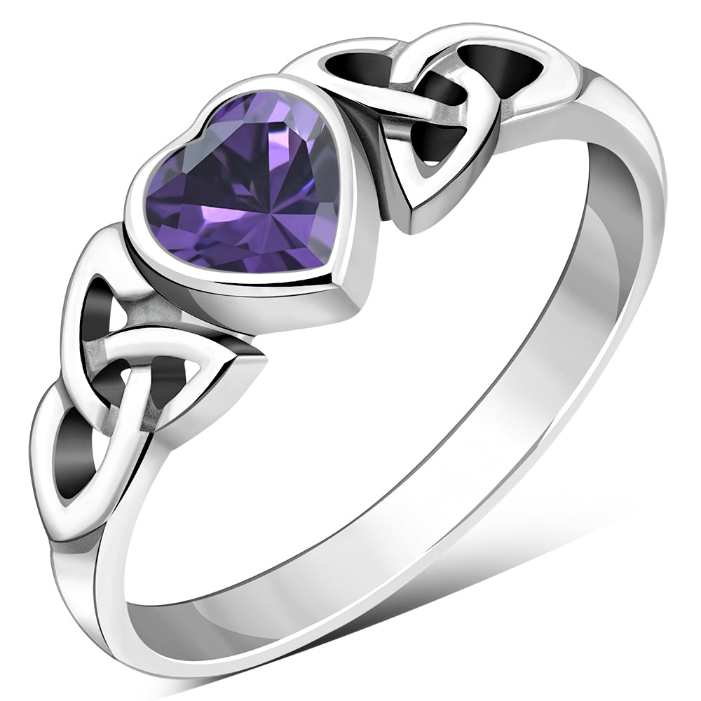 Amethyst CZ Trinity Knot Silver Ring