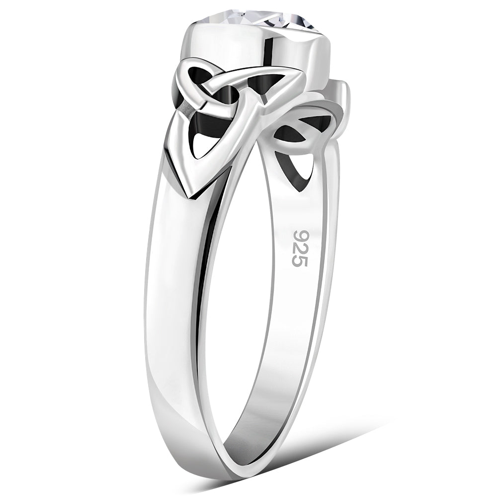 Clear CZ Trinity Knot Silver Ring
