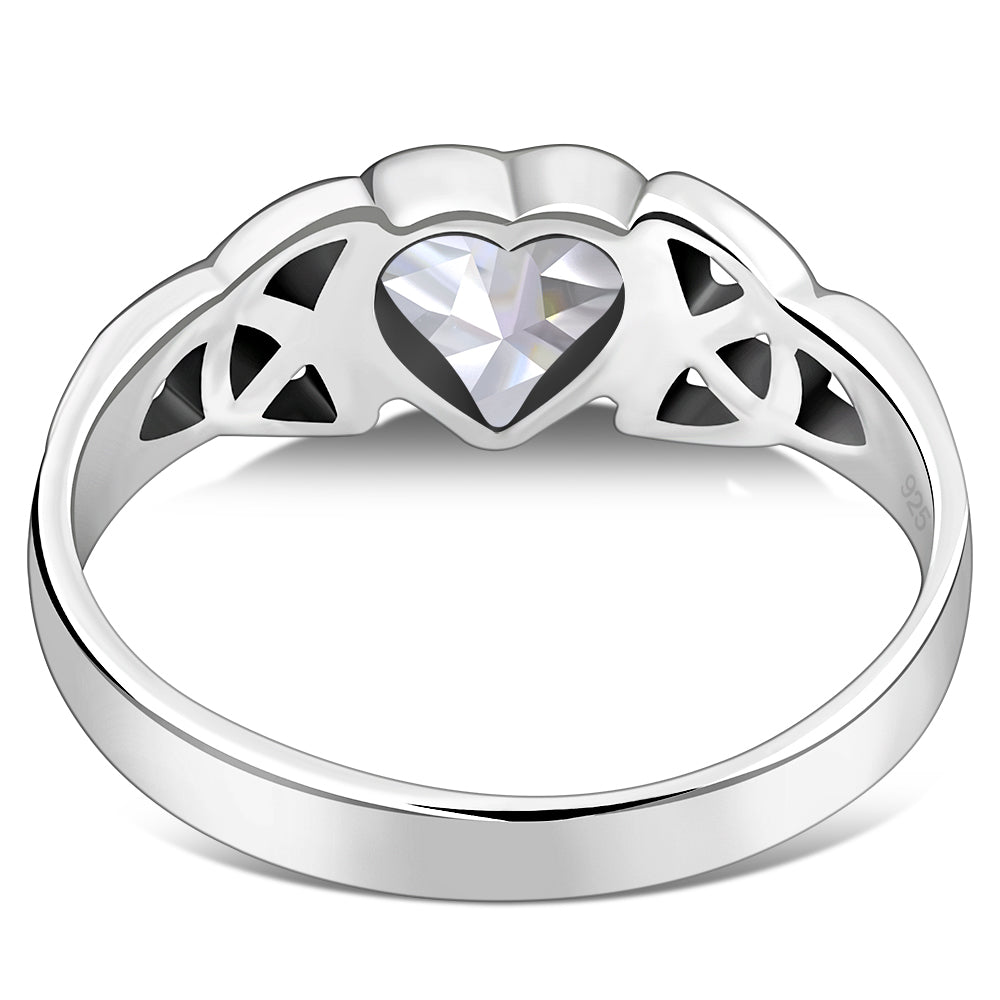 Clear CZ Trinity Knot Silver Ring
