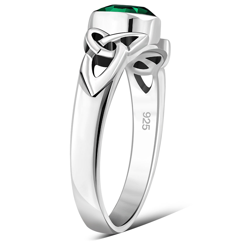 Green CZ Trinity Knot Sterling Silver Ring