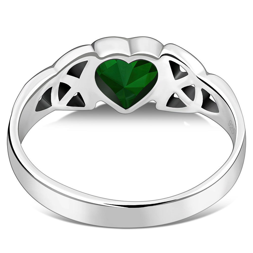 Green CZ Trinity Knot Sterling Silver Ring