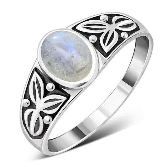 Ethnic Rainbow Moonstone Silver Ring