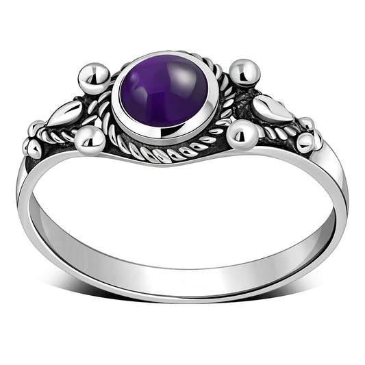 Tibetan Style Amethyst Stone Silver Ring