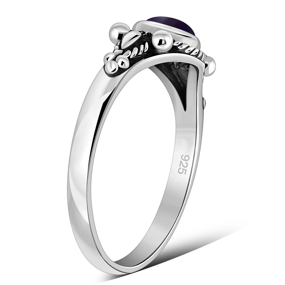 Tibetan Style Amethyst Stone Silver Ring