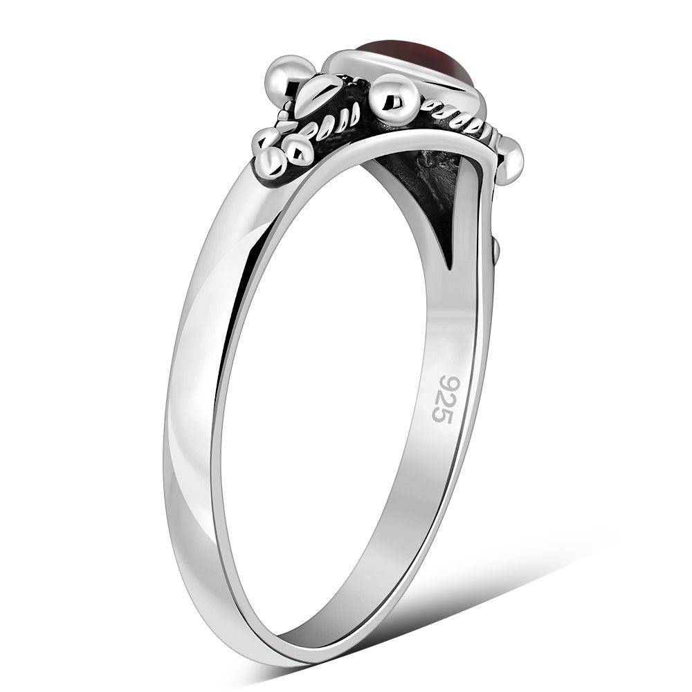 Tibetan Style Garnet Stone Silver Ring