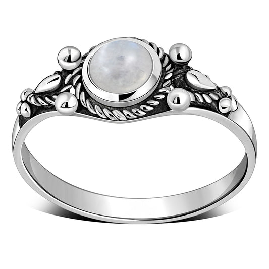 Tibetan Style Rainbow Moonstone Silver Ring