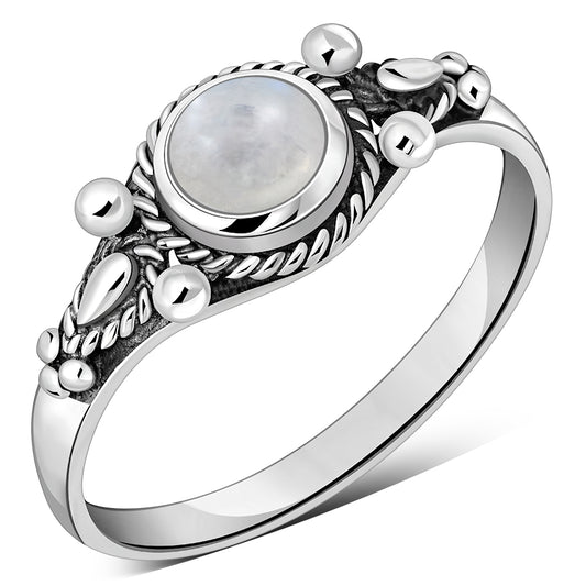 Tibetan Style Rainbow Moonstone Silver Ring