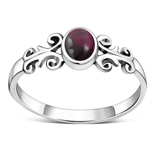Ethnic Style Garnet Stone Silver Ring
