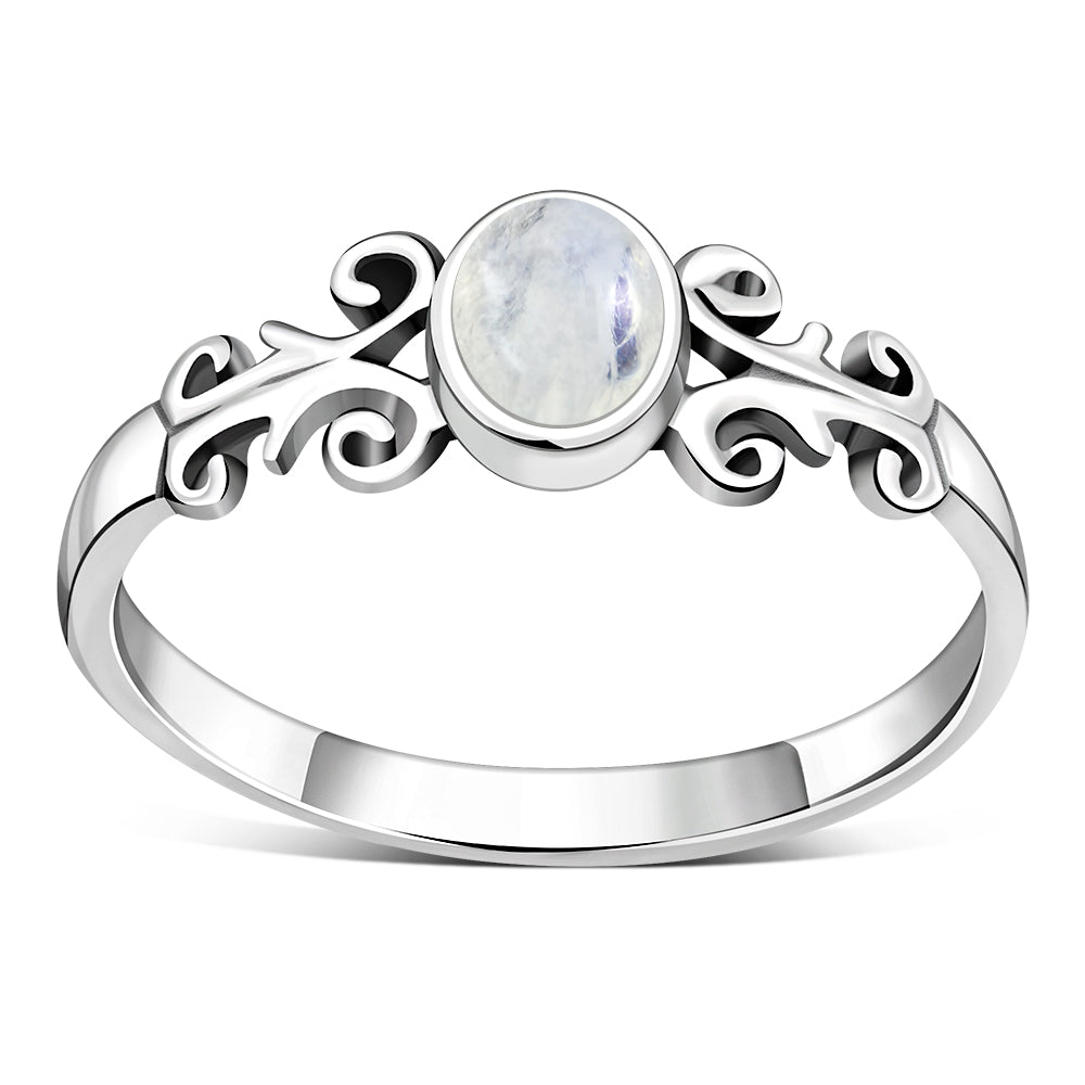 Ethnic Style Rainbow Moon Stone Silver Ring