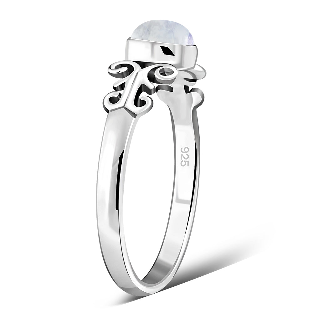 Ethnic Style Rainbow Moon Stone Silver Ring