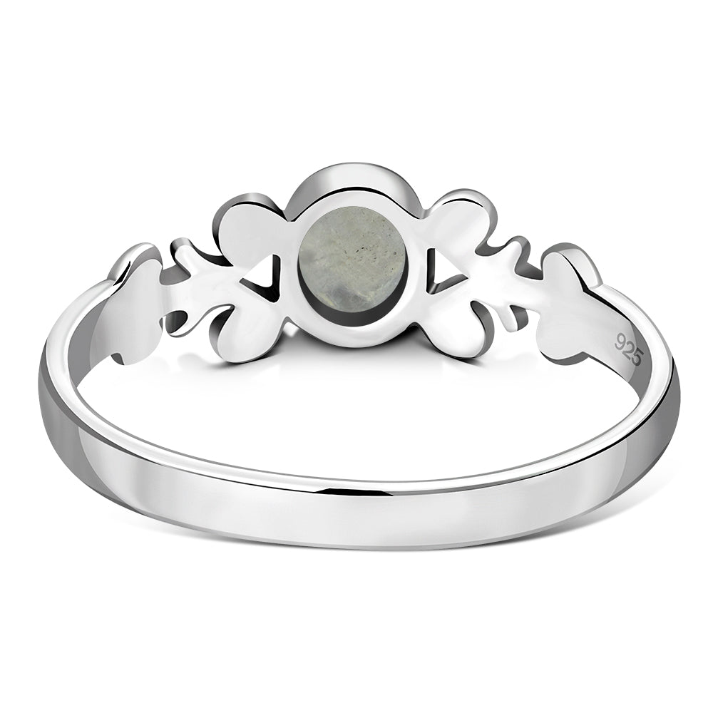 Ethnic Style Rainbow Moon Stone Silver Ring