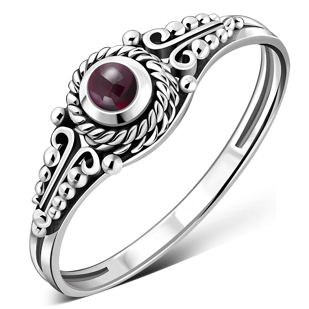 Ethnic Style Garnet Stone Silver Ring