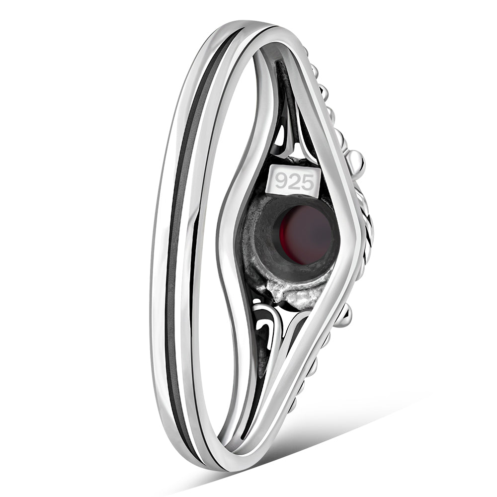 Ethnic Style Garnet Stone Silver Ring