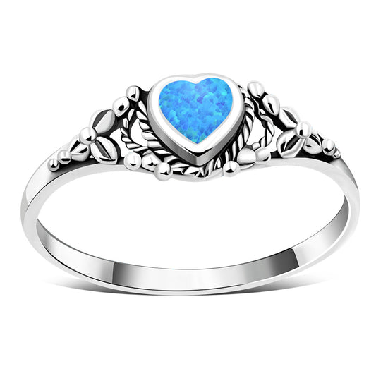 Heart Synthetic Blue Opal Sterling Silver Ring