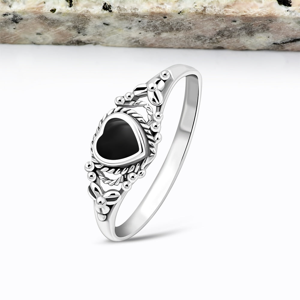 Heart Black Onyx Sterling Silver Ring