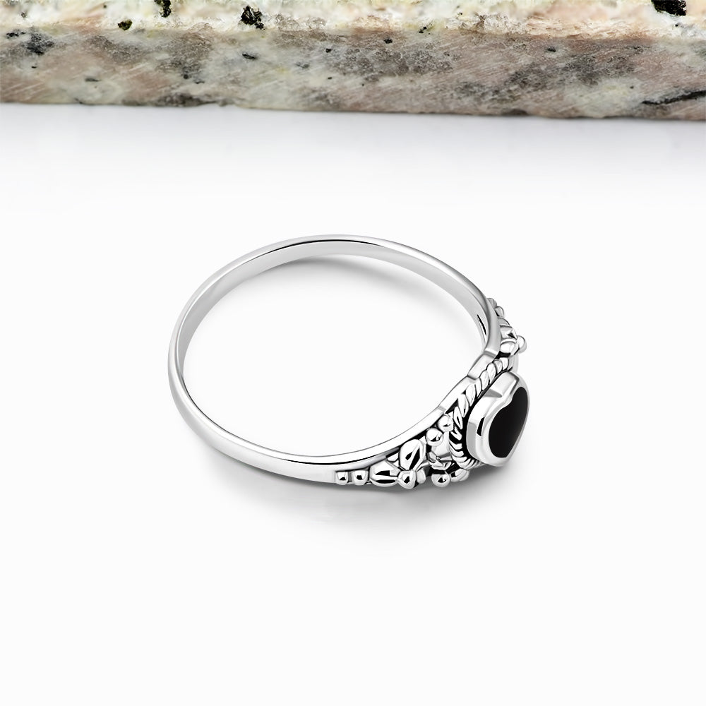 Heart Black Onyx Sterling Silver Ring