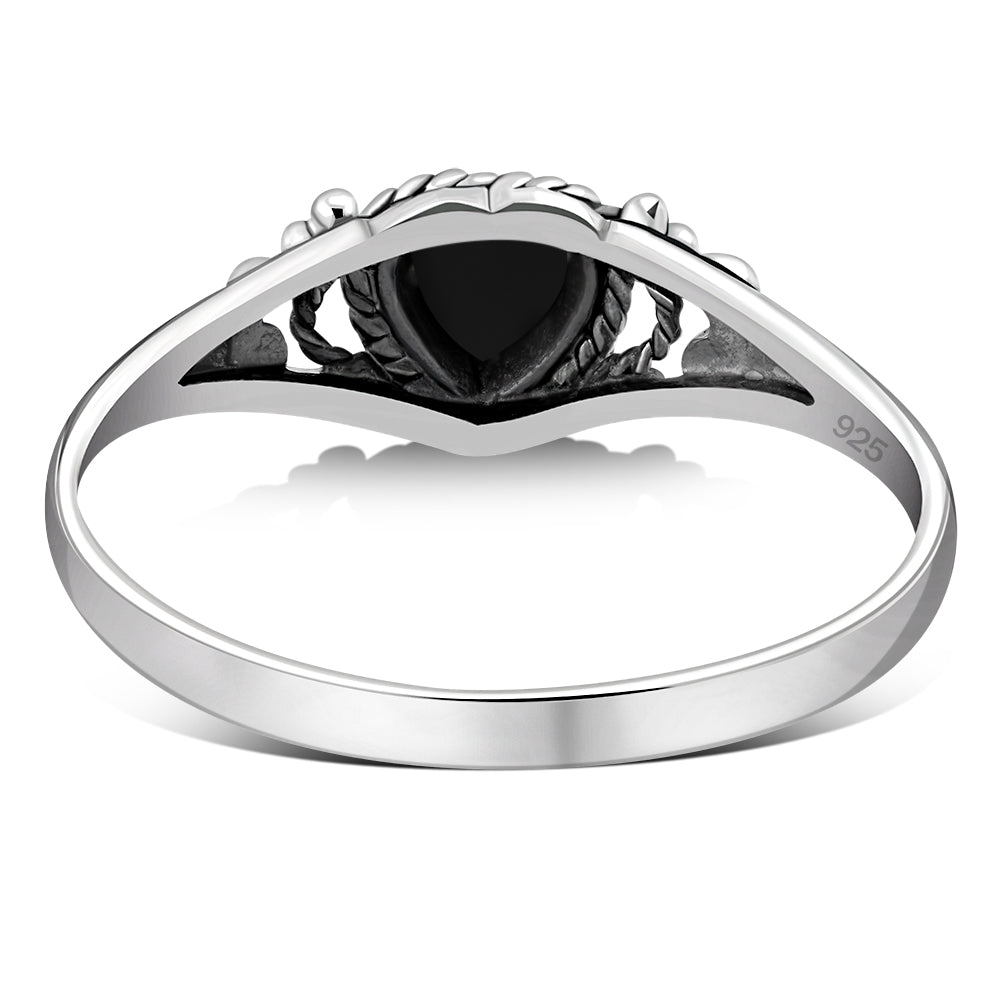 Heart Black Onyx Sterling Silver Ring