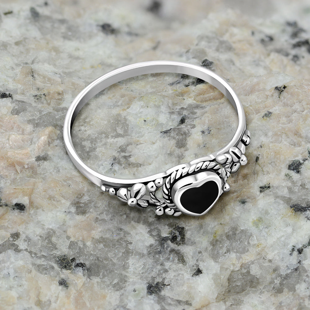 Heart Black Onyx Sterling Silver Ring
