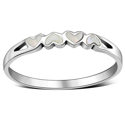 Hearts Mother of Pearl Sterling Silver Band Ring