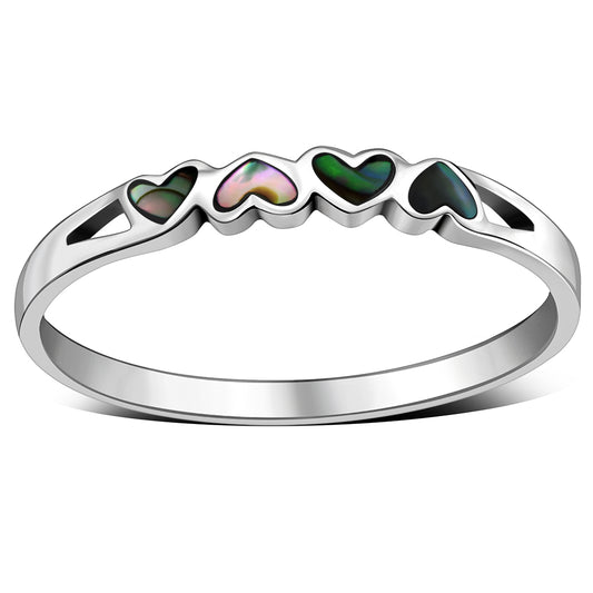 Hearts Abalone Sea Shell Silver Band Ring