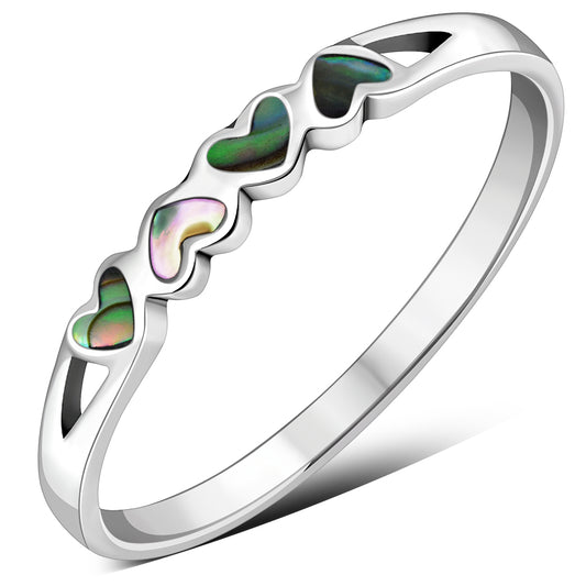 Hearts Abalone Sea Shell Silver Band Ring