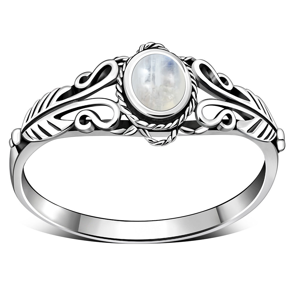 Ethnic Rainbow Moon Stone Silver Ring