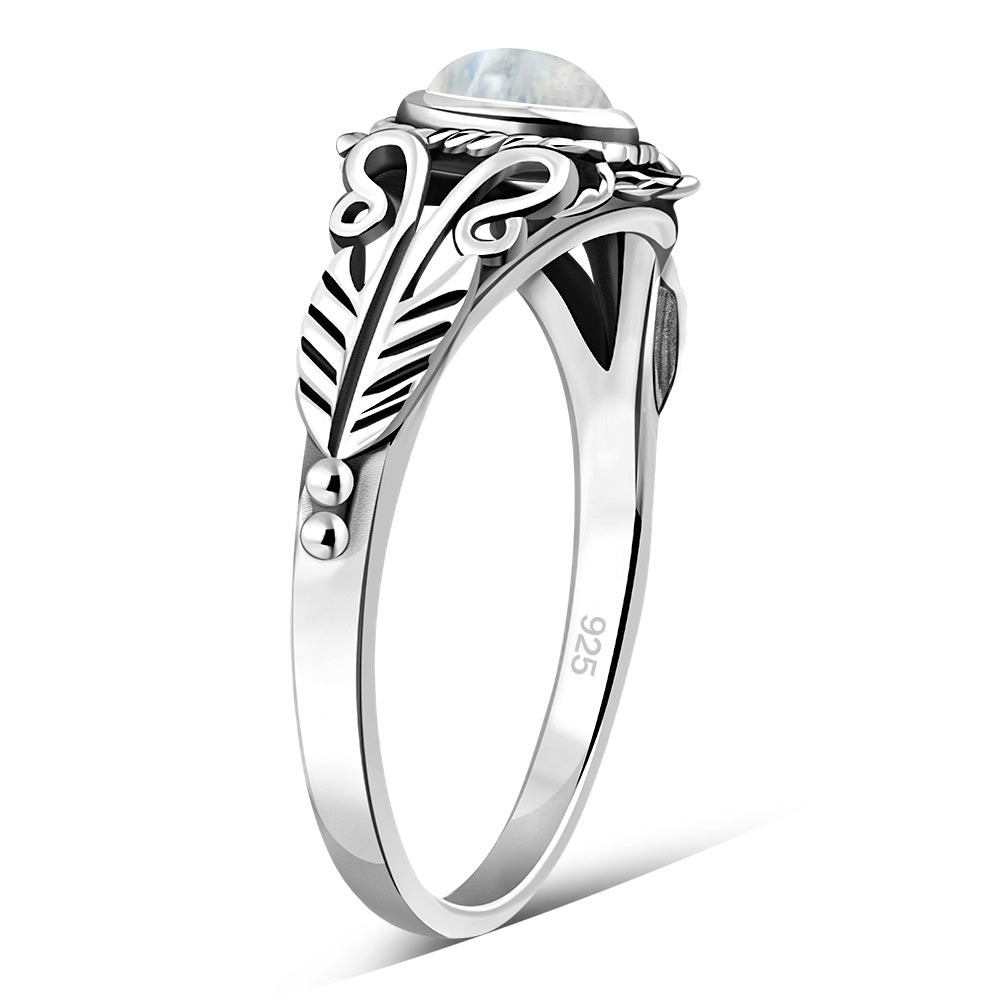 Ethnic Rainbow Moon Stone Silver Ring