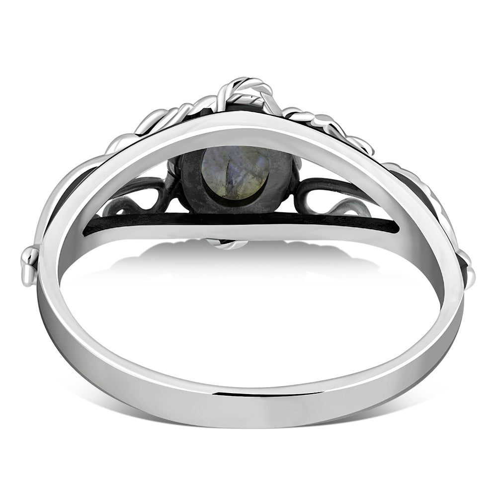 Ethnic Rainbow Moon Stone Silver Ring
