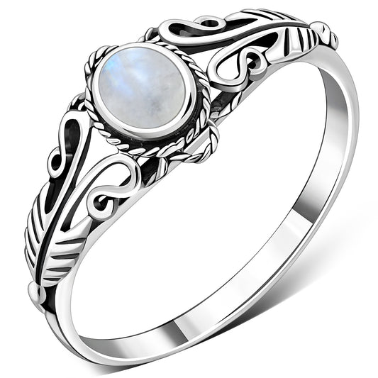 Ethnic Rainbow Moon Stone Silver Ring