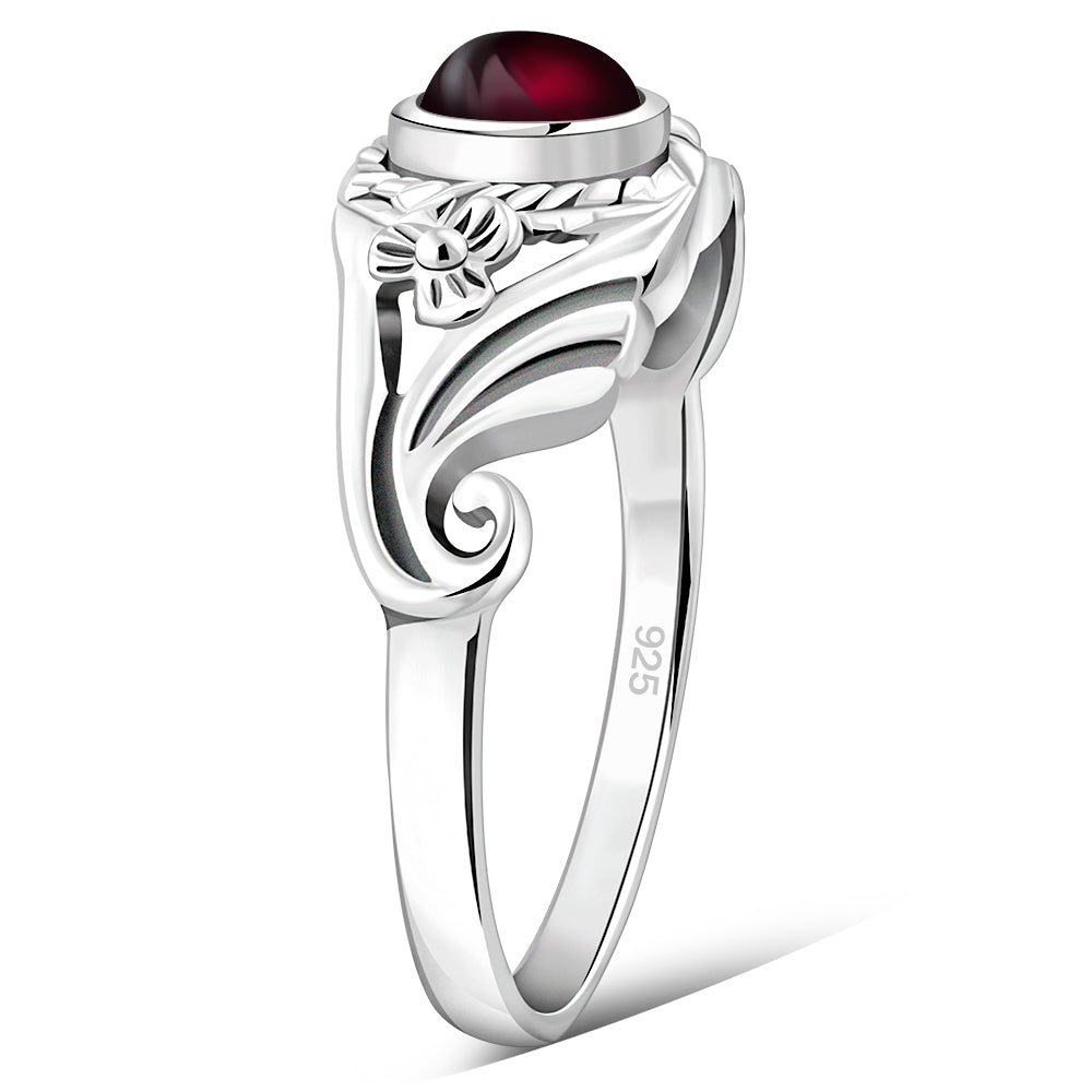 Flower Garnet Sterling Silver Stone Ring