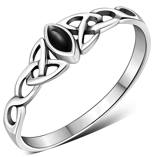 Celtic Knot Silver Ring w/ Cabochon Black Onyx