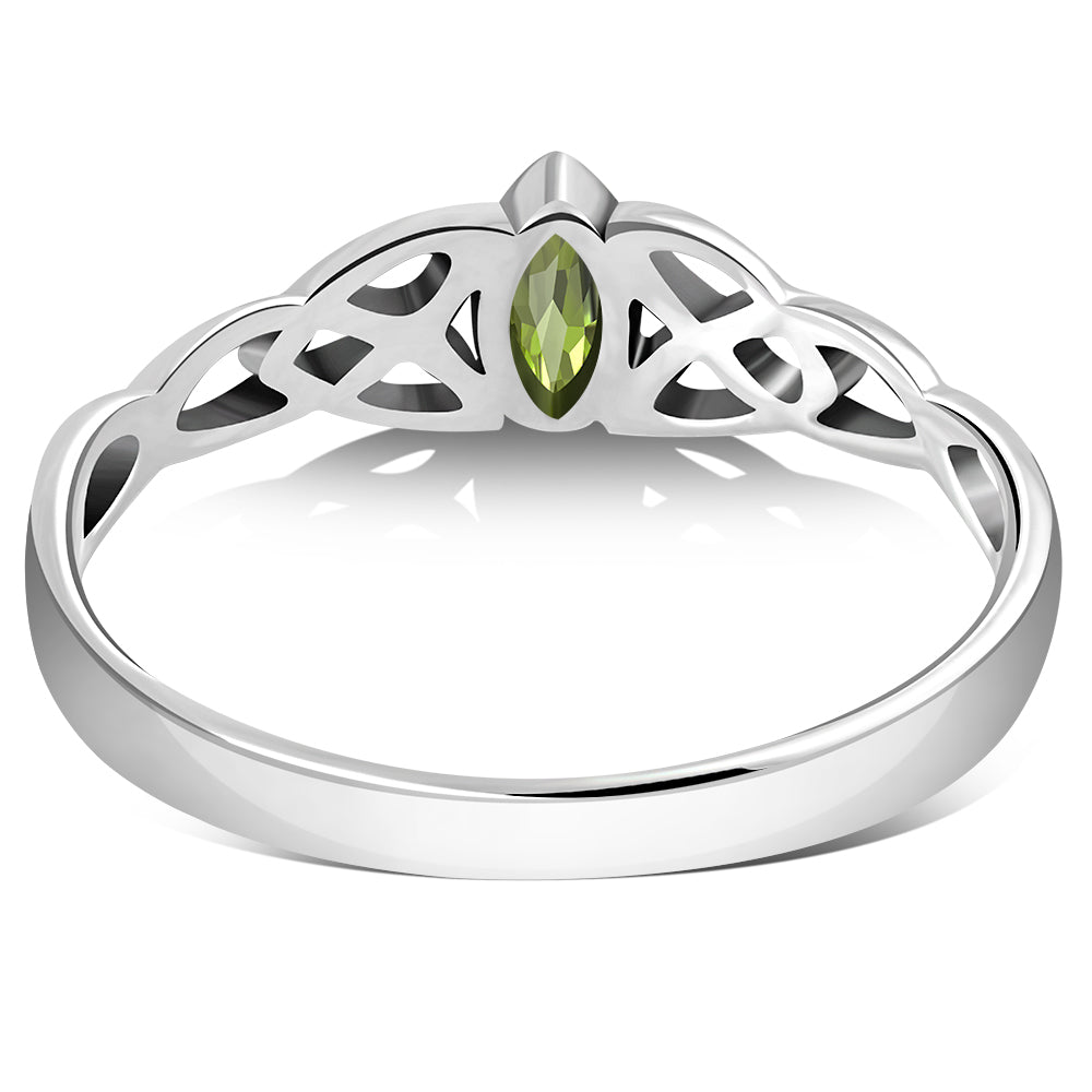 Celtic Thin Trinity Knot Silver Ring set w/ Peridot Stone